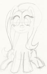 Size: 788x1223 | Tagged: safe, artist:itsthinking, fluttershy, pegasus, pony, monochrome, sitting, sketch, traditional art