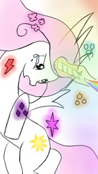 Size: 400x711 | Tagged: safe, artist:cupcakeseclipsed, princess celestia, alicorn, pony, crying, elements of harmony, magic, open mouth, pink-mane celestia, solo