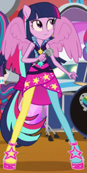 Size: 267x531 | Tagged: safe, derpibooru import, screencap, twilight sparkle, twilight sparkle (alicorn), alicorn, equestria girls, rainbow rocks, clothes, cropped, high heels, microphone, outfit catalog, pantyhose, ponied up, solo