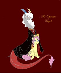 Size: 822x972 | Tagged: safe, artist:fluffygriffonbutt, butterscotch, discord, eris, fluttershy, butterfly, pegasus, pony, discoshy, eriscotch, female, male, phantom of the opera, rule 63, shipping, straight