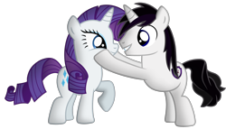 Size: 2426x1386 | Tagged: safe, artist:meandmyideas, rarity, oc, oc:barrfind, pony, unicorn, canon x oc, female, male, rarifind, shipping, simple background, smiling, squishy cheeks, straight, transparent background, vector