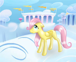 Size: 811x664 | Tagged: safe, artist:nevera573, fluttershy, pegasus, pony, cloud, cloudsdale, crying, filly, solo