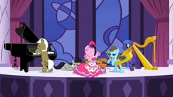 Size: 1280x720 | Tagged: safe, screencap, beauty brass, frederic horseshoepin, octavia melody, parish nandermane, pinkie pie, earth pony, pony, the best night ever, clothes, dress, gala dress, pony pokey, youtube link