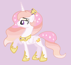 Size: 559x511 | Tagged: safe, artist:lilllyeevee, princess celestia, alicorn, pony, alternate universe, crown, female, jewelry, mare, peytral, pink mane, pink-mane celestia, raised hoof, regalia, simple background, solo