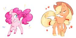 Size: 1200x610 | Tagged: safe, artist:lillynya, applejack, pinkie pie, earth pony, pony, blonde mane, duo, female, mare, orange coat, pink coat, pink mane