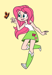 Size: 964x1400 | Tagged: safe, artist:khuzang, fluttershy, butterfly, equestria girls, clothes, human coloration, skirt, solo, tanktop