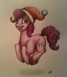 Size: 2069x2400 | Tagged: safe, artist:lupiarts, part of a set, pinkie pie, earth pony, pony, advent calendar, hat, santa hat, solo, traditional art