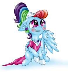 Size: 1864x2000 | Tagged: safe, artist:rurihal, derpibooru import, rainbow dash, pegasus, pony, sparkle's seven, blushing, clothes, cute, dashabetes, dress, ear fluff, ear piercing, earring, hoof shoes, jewelry, lip bite, megaradash, piercing, rainbow dash always dresses in style, simple background, sitting, solo, white background, wing fluff