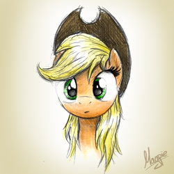 Size: 538x538 | Tagged: safe, artist:magfen, applejack, earth pony, pony, bust, female, full face view, hat, looking at you, mare, portrait, solo