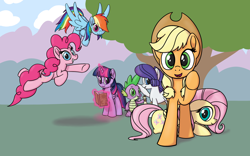 Size: 3840x2400 | Tagged: safe, artist:steamflash, derpibooru import, applejack, fluttershy, pinkie pie, rainbow dash, rarity, spike, twilight sparkle, twilight sparkle (alicorn), alicorn, dragon, earth pony, pegasus, pony, unicorn, book, magic, mane seven, mane six, scroll