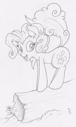 Size: 478x800 | Tagged: safe, artist:dfectivedvice, pinkie pie, earth pony, pony, grayscale, log, monochrome, solo