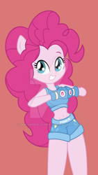 Size: 400x707 | Tagged: safe, artist:discorded-joker, artist:shafty817, pinkie pie, equestria girls, spoiler:the accompanied, belly button, boxing, clothes, exeron fighters, exeron gloves, midriff, ponied up, pony ears, redraw, solo, sports bra, watermark