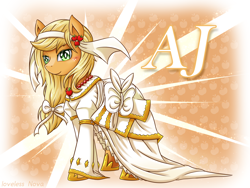 Size: 2000x1500 | Tagged: safe, artist:vavacung, applejack, earth pony, pony, clothes, dress, solo, wedding dress