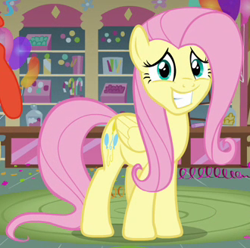 Size: 330x328 | Tagged: safe, screencap, fluttershy, pegasus, pony, magical mystery cure, awkward, awkward smile, cropped, embarrassed, female, mare, smiling, solo, swapped cutie marks, what my cutie mark is telling me