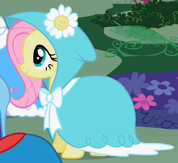 Size: 350x321 | Tagged: safe, screencap, fluttershy, pegasus, pony, secret of my excess, cape, clothes, outfit catalog, solo