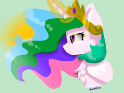 Size: 1400x1050 | Tagged: safe, artist:lunelsa, princess celestia, alicorn, pony, chest fluff, crown, jewelry, regalia, simple background, solo, sun