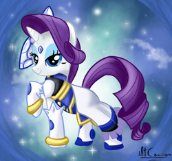 Size: 774x728 | Tagged: safe, artist:mitconnors, rarity, pony, unicorn, clothes, cosplay, costume, crossover, fronzen lady justice, raised hoof, solo, yu-gi-oh!