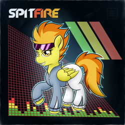 Size: 1424x1424 | Tagged: safe, artist:burstfire, derpibooru import, spitfire, pegasus, pony, female, mare, solo, two toned mane, wings, yellow coat