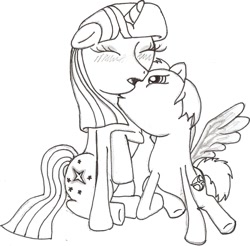 Size: 1099x1080 | Tagged: safe, artist:lilium666, derpibooru import, twilight sparkle, oc, canon x oc, monochrome