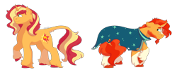 Size: 1280x512 | Tagged: safe, artist:itstechtock, sunburst, sunset shimmer, classical unicorn, pony, unicorn, headcanon in the description, leonine tail, simple background, sunny siblings, transparent background, unshorn fetlocks