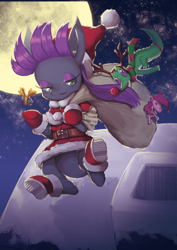 Size: 744x1052 | Tagged: safe, artist:wtcolor, part of a set, boulder (pet), gummy, maud pie, pinkie pie, earth pony, pony, christmas, clothes, pixiv, plushie, santa costume, seasons, winter