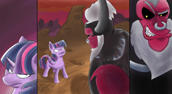 Size: 2000x1095 | Tagged: safe, artist:coffeebanana, derpibooru import, lord tirek, twilight sparkle, twilight sparkle (alicorn), alicorn, pony, twilight's kingdom, female, mare, twilight vs tirek