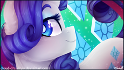 Size: 1600x900 | Tagged: safe, artist:cloud-drawings, rarity, pony, unicorn, female, lidded eyes, looking at you, mare, smiling, solo, wallpaper