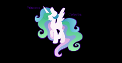 Size: 1002x516 | Tagged: safe, artist:salmence6464, princess celestia, alicorn, pony, raised hoof, simple background, spread wings, text