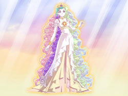 Size: 800x600 | Tagged: safe, artist:dracarysvg, princess celestia, human, base used, clothes, crossover, crown, dress, female, humanized, jewelry, looking at you, necklace, regalia, sailor moon, smiling, solo