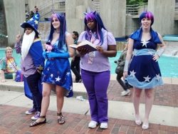 Size: 1024x768 | Tagged: artist needed, safe, artist:mintyblitzz, derpibooru import, star swirl the bearded, twilight sparkle, human, 2013, clothes, convention, cosplay, dress, female, gala dress, group photo, irl, irl human, otakon, photo