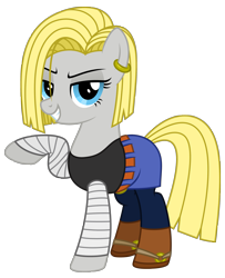 Size: 1903x2348 | Tagged: safe, artist:reitanna-seishin, derpibooru import, marble pie, android 18, boots, clothes, cosplay, costume, denim skirt, dragon ball z, halloween, nightmare night, pantyhose, simple background, skirt, solo, transparent background, vector