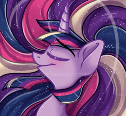 Size: 2700x2500 | Tagged: safe, artist:pastelflakes, derpibooru import, twilight sparkle, twilight sparkle (alicorn), alicorn, pony, eyes closed, female, mare, rainbow power, smiling, solo