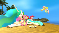 Size: 1366x768 | Tagged: safe, artist:migueruchan, fluttershy, pinkie pie, princess celestia, spike, alicorn, dragon, earth pony, pegasus, pony, 3d, cake, female, food, gmod, male, mare, shipping, spikelestia, straight, volleyball