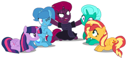 Size: 2250x1051 | Tagged: safe, artist:徐詩珮, fizzlepop berrytwist, glitter drops, spring rain, sunset shimmer, tempest shadow, twilight sparkle, twilight sparkle (alicorn), alicorn, pony, unicorn, series:sprglitemplight diary, series:springshadowdrops diary, angry, base used, bisexual, broken horn, clothes, cute, female, glitterbetes, glitterlight, glittershadow, glittershimmer, horn, lesbian, polyamory, scarf, shipping, simple background, sprglitemplight, sprglitemplightshimmer, springbetes, springdrops, springlight, springshadow, springshadowdrops, springshimmer, sunsetsparkle, tempestbetes, tempestlight, tempestlightshimmer, tempestshimmer, transparent background