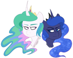 Size: 2995x2380 | Tagged: safe, artist:illustrativeauthor, princess celestia, princess luna, alicorn, pony, bust, female, grumpy, looking at each other, mare, portrait