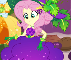 Size: 1283x1080 | Tagged: safe, derpibooru import, screencap, fluttershy, rainbow dash, better together, equestria girls, holidays unwrapped, bare shoulders, belt, clothes, cornucopia costumes, cropped, cute, female, food, geode of fauna, gloves, grapes, hairclip, hat, huggable, jewelry, leaf, looking down, magical geodes, necklace, o come all ye squashful, shyabetes, sleeveless, smiling