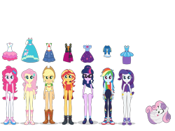 Size: 6600x4950 | Tagged: safe, applejack, fluttershy, pinkie pie, rainbow dash, rarity, sci-twi, sunset shimmer, sweetie belle, twilight sparkle, pony, unicorn, equestria girls, growing up is hard to do, clothes, flash puppet, humane five, humane seven, humane six, older, older sweetie belle