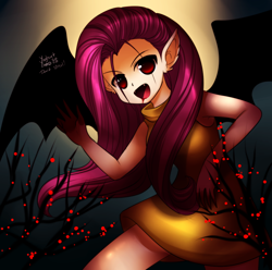 Size: 900x894 | Tagged: safe, artist:jacky-bunny, fluttershy, bat pony, human, bat wings, clothes, dress, flutterbat, humanized, solo, winged humanization