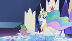 Size: 1920x1080 | Tagged: safe, screencap, princess celestia, spike, alicorn, dragon, pony, celestial advice, cutie map, friendship throne