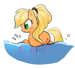 Size: 500x461 | Tagged: safe, artist:pan, applejack, earth pony, pony, alternate hairstyle, pixiv, ponytail, solo, swimming