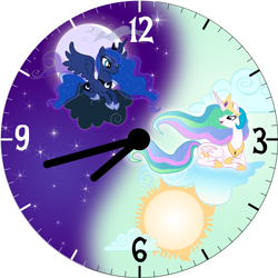 Size: 2550x2550 | Tagged: safe, artist:trebory6, princess celestia, princess luna, alicorn, pony, clock, moon, prone, spread wings, sun, wings