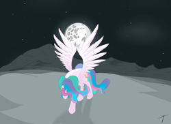 Size: 2338x1700 | Tagged: safe, artist:taxar, princess celestia, alicorn, pony, female, full moon, mare, mare in the moon, moon, night, night sky, solo