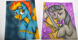 Size: 924x481 | Tagged: safe, artist:reaperfox, derpibooru import, octavia melody, spitfire, earth pony, pony, cello, irl, musical instrument, photo, traditional art