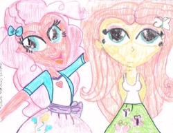 Size: 410x317 | Tagged: safe, artist:anime-iac, fluttershy, pinkie pie, equestria girls, traditional art