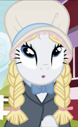 Size: 455x740 | Tagged: safe, screencap, rarity, pony, unicorn, it isn't the mane thing about you, bonnet, cropped, female, mare, solo, wig