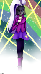 Size: 1945x3497 | Tagged: safe, artist:midfire, derpibooru import, coloratura, human, boots, clothes, countess coloratura, humanized, leggings, pantyhose, ponytail, skirt, solo, veil