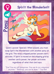 Size: 788x1088 | Tagged: safe, artist:bonusjosh, derpibooru import, soarin', spitfire, oc, oc:spirit, pegasus, pony, card, one winged angel, plane, solo, twilight sparkle's secret shipfic folder, wonderbolts, wrench