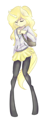 Size: 685x1866 | Tagged: safe, artist:notten1, artist:vautaryt, derpibooru import, oc, oc only, oc:line plucker, anthro, unguligrade anthro, backpack, clothes, hoodie, pantyhose, simple background, skirt, solo, tights, transparent background