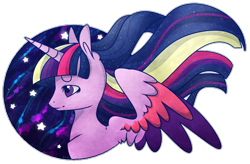 Size: 1000x656 | Tagged: safe, artist:captivelegacy, derpibooru import, twilight sparkle, twilight sparkle (alicorn), alicorn, pony, twilight's kingdom, night, rainbow power, solo