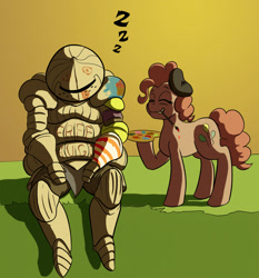 Size: 2815x3024 | Tagged: safe, artist:mistermech, pinkie pie, earth pony, pony, crossover, dark souls, onion knight, paint, painting, siegmeyer of catarina, siegward of catarina, sleeping